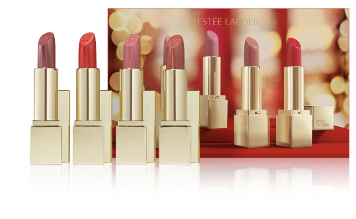 Estée Lauder The Lipstick Concierge four-piece set of Pure Color Emerald Crème lipsticks in gold cases