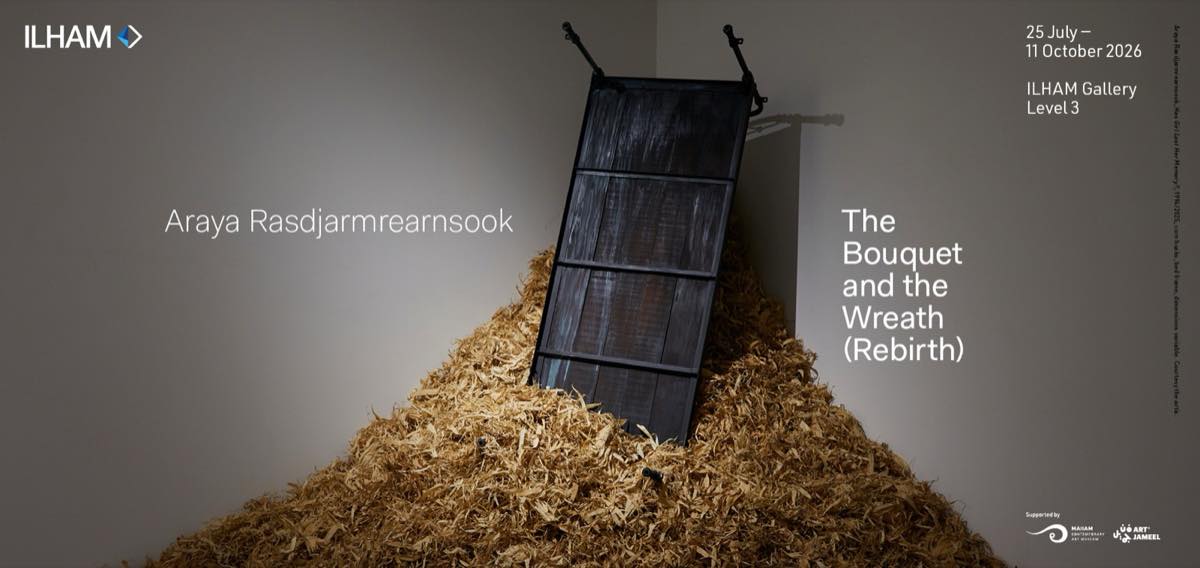 The Bouquet and the Wreath Rebirth exhibition banner at ILHAM Gallery