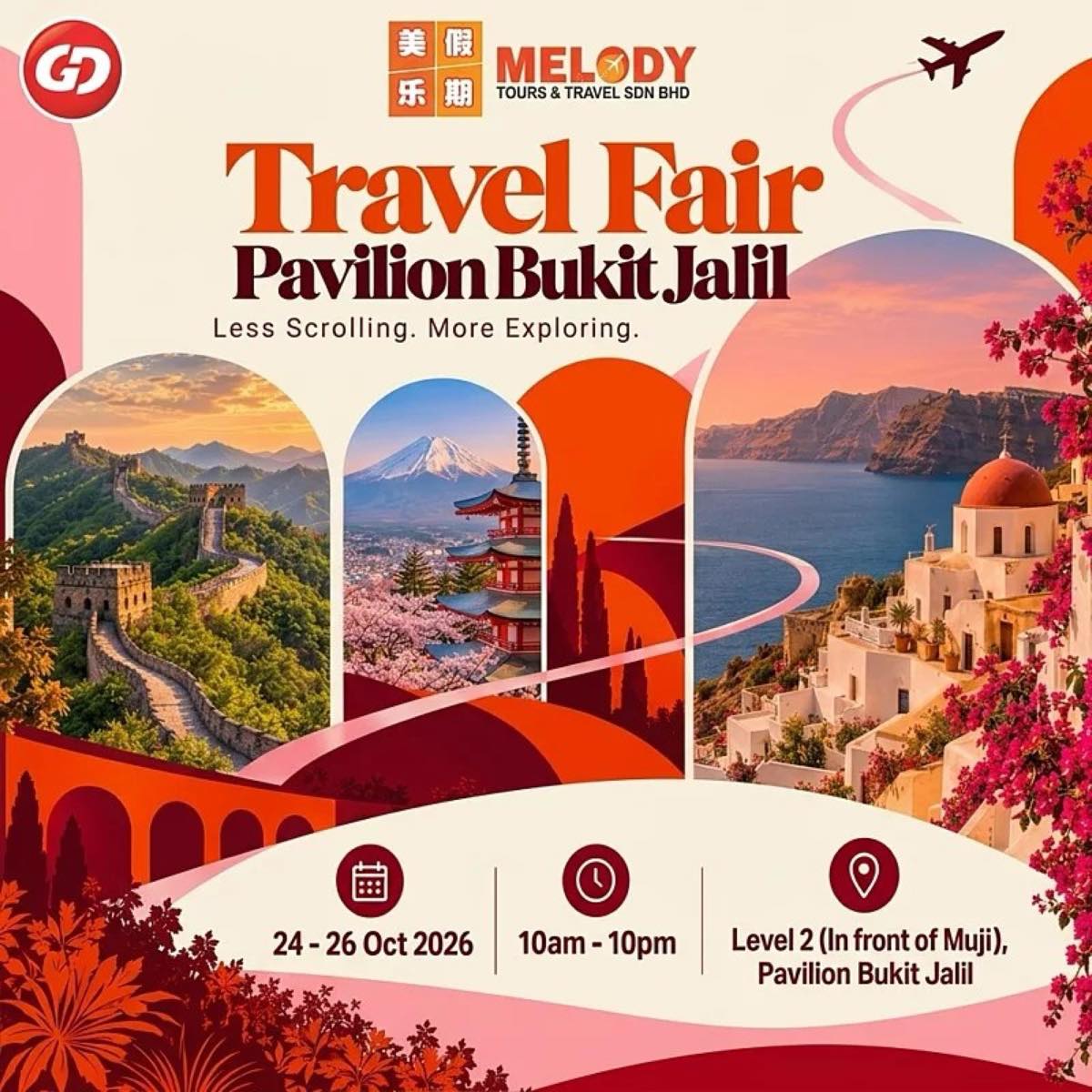 GD Melody Travel Fair poster at Pavilion Bukit Jalil