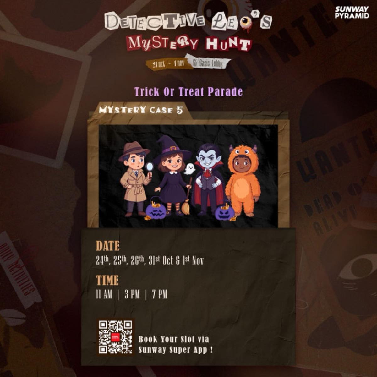 Detective Leo's Mystery Hunt Trick or Treat Parade poster at Sunway Pyramid