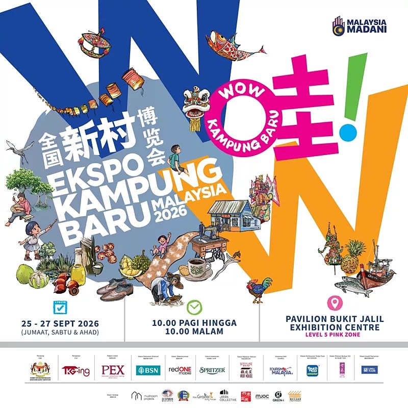 WOW! Kampung Baru Expo Malaysia 2026 poster at Pavilion Bukit Jalil