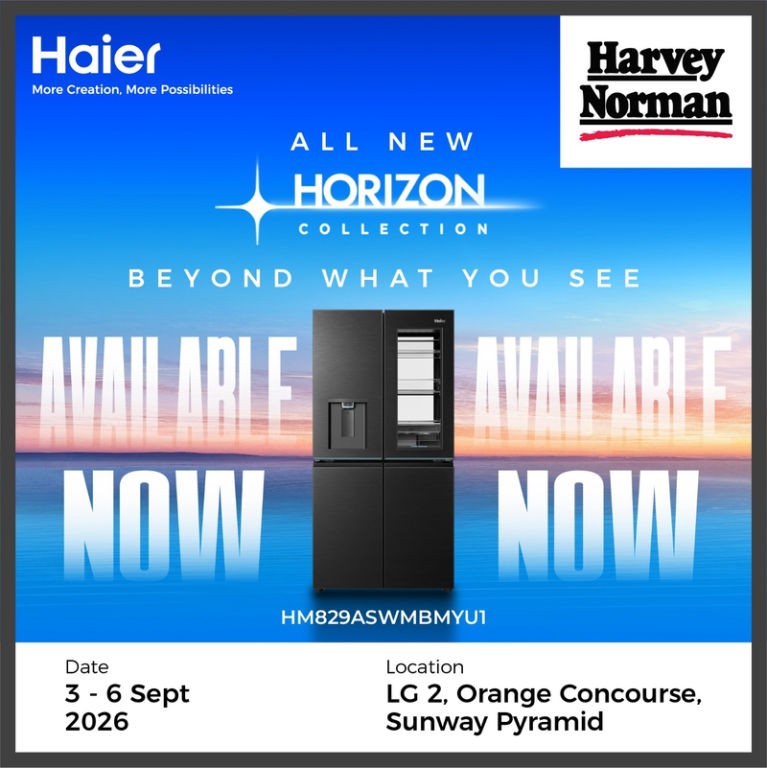 Haier Horizon Collection refrigerator launch poster at Sunway Pyramid
