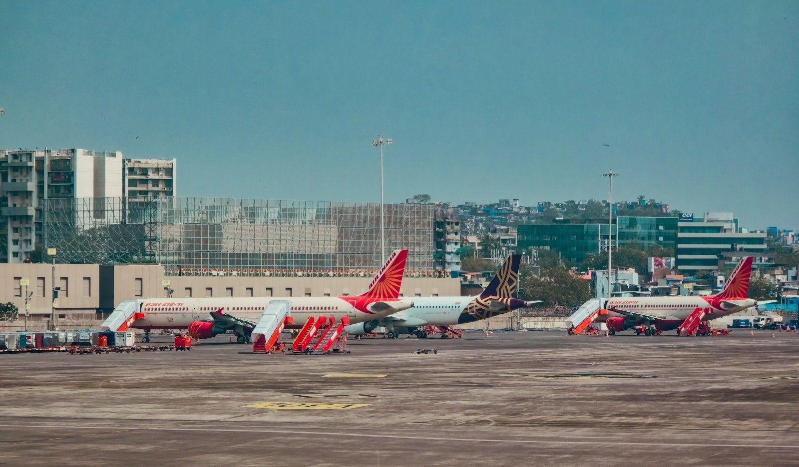 Commercial aircraft parked on an airport apron