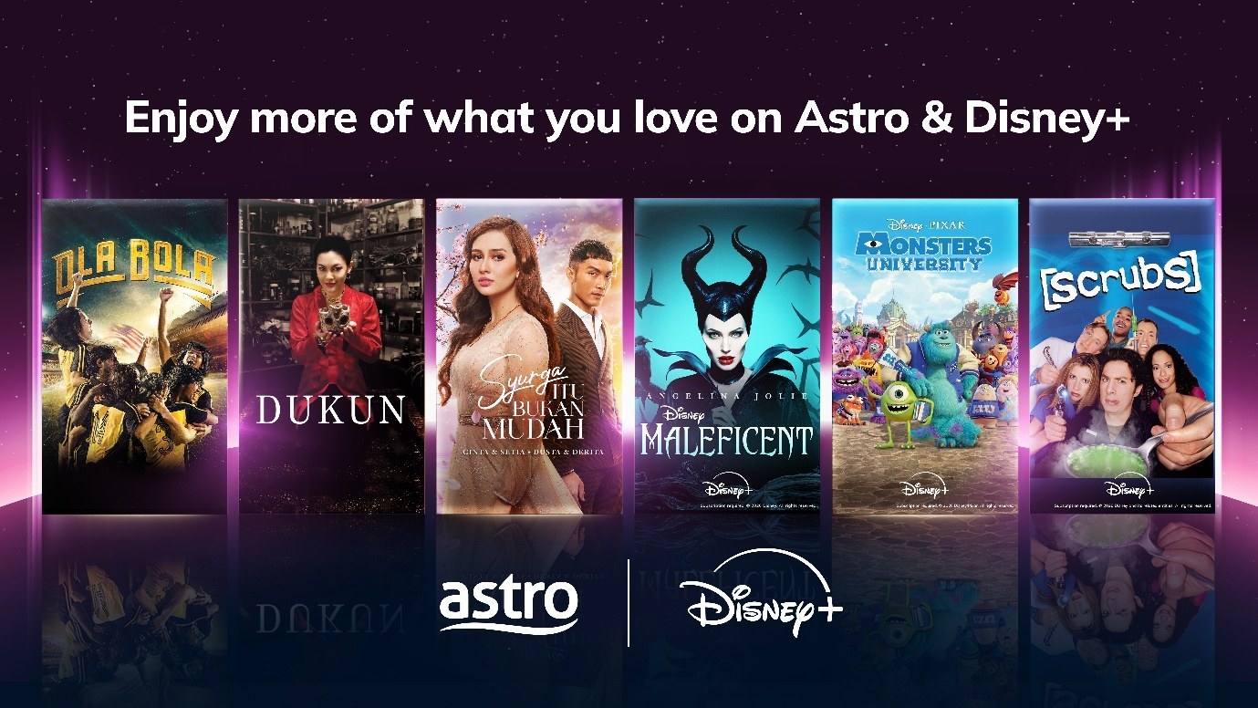 Titles coming to Astro and Disney+ including Ola Bola, Dukun, Maleficent, Monsters University and Scrubs