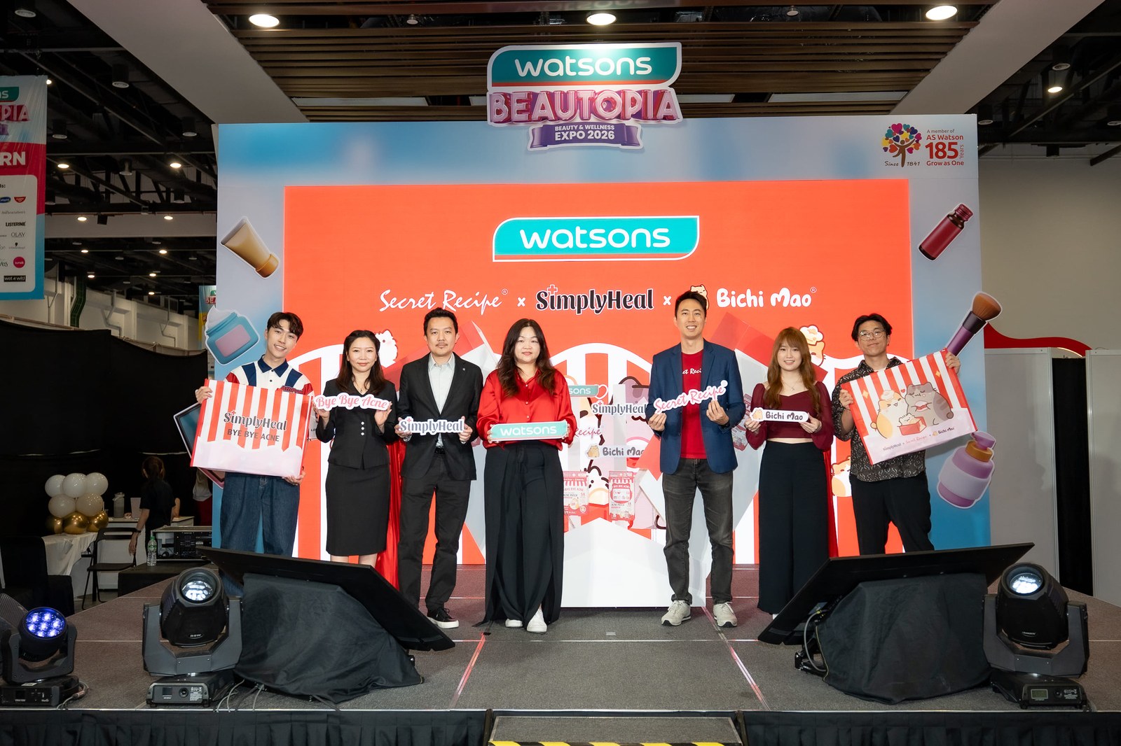 Secret Recipe, SimplyHeal and Bichi Mao representatives at the Watsons Beautopia 2026 launch